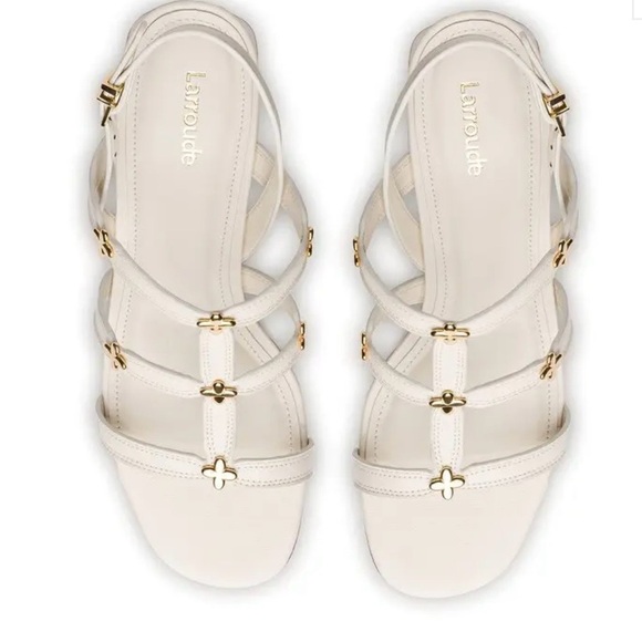 Larroudé Harmony Block Heel Sandals White w/ Gold Sz 9 - Picture 2 of 16